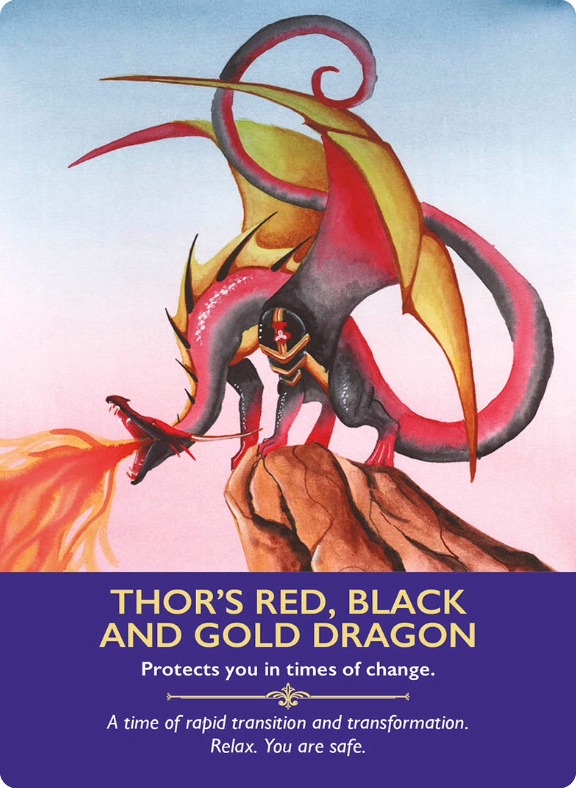 Thor’s Red, Black and Gold Dragon from Dragon Oracle Cards／火雷神トールの龍